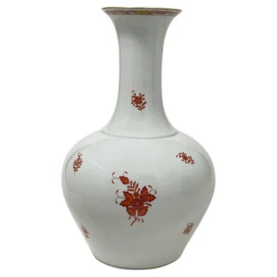 Pre-owned Herend Large  Hungary Porcelain Vase "chinese Bouquet Apponyi Rust" In Gray