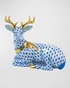 Herend Lying Christmas Deer Figurine In Blue