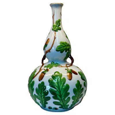 Pre-owned Herend Masterpiece Large Double Gourd Horse Chestnut Vessel / Vase By  Of Hungry In Blue