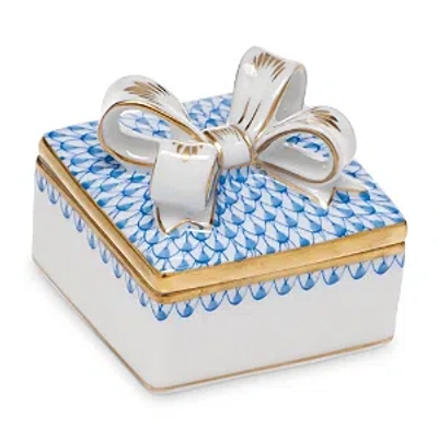 Herend Porcelain Box With Bow In Blue