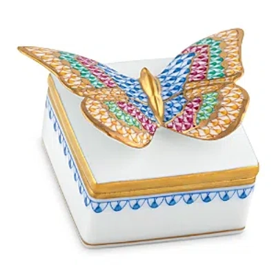 Herend Porcelain Butterfly Box In Blue