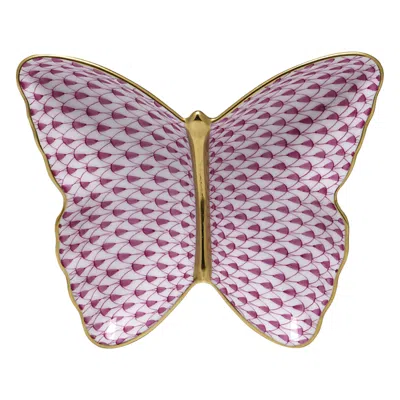 Herend Porcelain Butterfly Dish In Raspberry