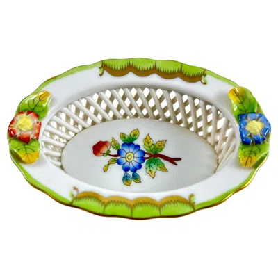 Pre-owned Herend Porcelain Hand Painted Floral Trinket Vide-poche In Sand
