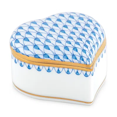 Herend Porcelain Heart Box In Blue