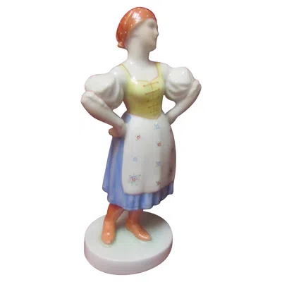 Pre-owned Herend Porcelain Hungarian Vintage Folk Peasant Figurine In Gray