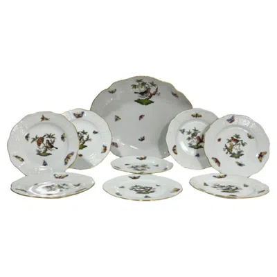 Pre-owned Herend Porcelain Rothschild Pattern Serving Set In Gray