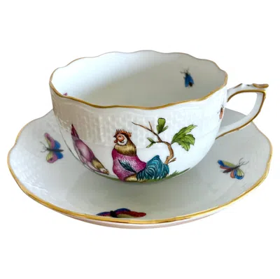 Pre-owned Herend Porcelain Tea Cup Set Rotschild Bird, 12 Pc, Circa 1960 In Gray