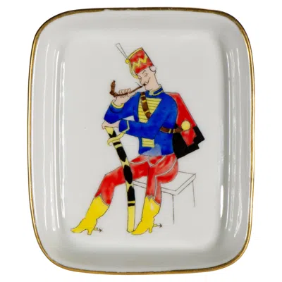 Pre-owned Herend Porcelain Vintage Jewelry Tray Dish, Hadik Hussar Decor In Gray