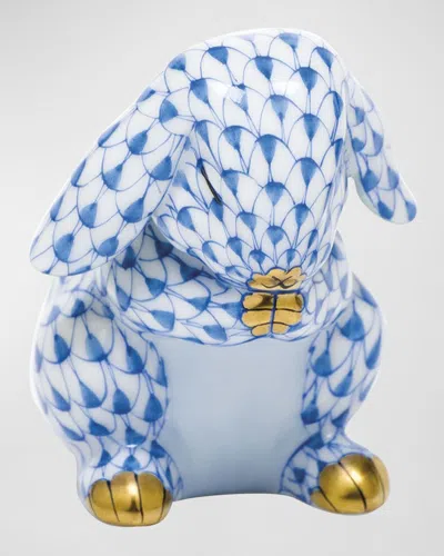 Herend Praying Bunny Figurine In Blue