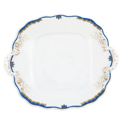 Herend Princess Victoria Blue Square Cake Plate With Branch Handles In Multicolor