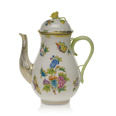Herend Queen Victoria Coffee Pot With Rose In Multi