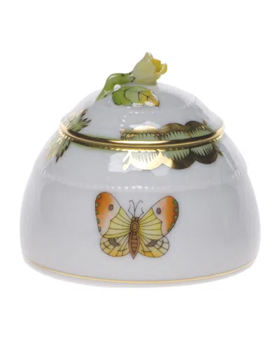 Herend Queen Victoria Honey Pot With Rose Finial In Green