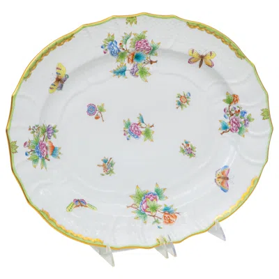 Pre-owned Herend Queen Victoria Pattern Large Platter Vintage Vibrant Hand Painting In Gold