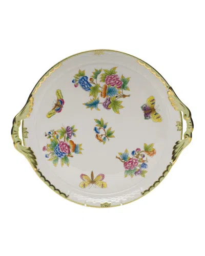 Herend Queen Victoria Round Tray With Handles In Green