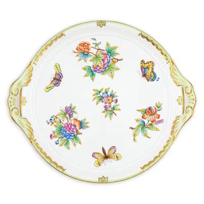 Herend Queen Victoria Round Tray With Handles In Multi