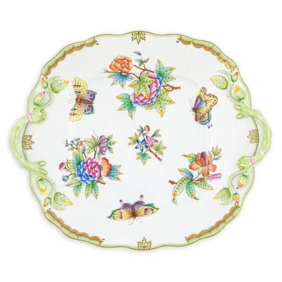 Herend Queen Victoria Square Cake Plate With Branch Handles In Multi