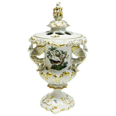 Pre-owned Herend "rothschild" Lidded Vase With Swan Handles In Sand
