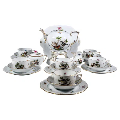 Pre-owned Herend Rothschild Oiseaux Tea & Dessert Set For 6 Persons, Hungary, 20th Century In Gray