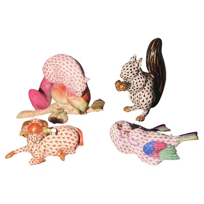 Pre-owned Herend Set Of Four  Hungary Porcelain Animal Figurines In Sand