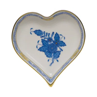 Herend Small Porcelain Heart Tray In Blue