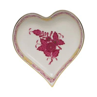 Herend Small Porcelain Heart Tray In Raspberry