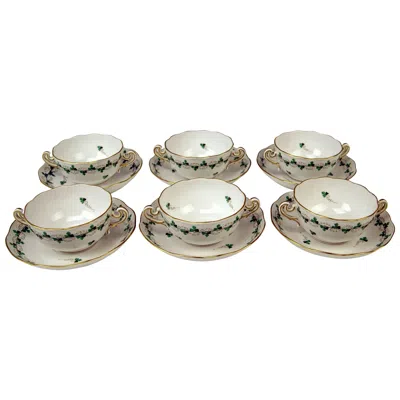 Pre-owned Herend Soup Bowls For Six Persons Decor Persil, Circa 1960 In Sand