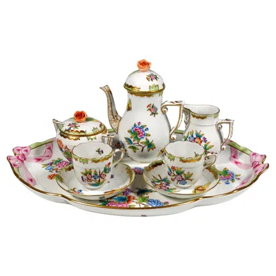 Pre-owned Herend Victoria Avec Bord En Or Déjeuner For 2 Persons,  Hungary, 20th Century In Sand
