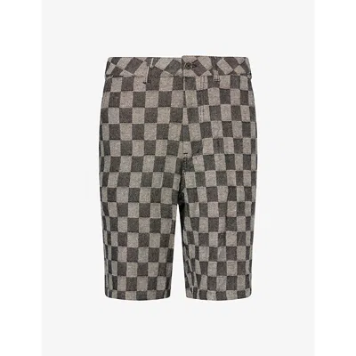 Heresy Mens Multi Trellis Checked Linen And Cotton-blend Shorts In Gray