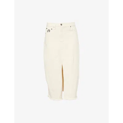Heresy Womens  Scraggy Split Denim Midi Skirt In Off White