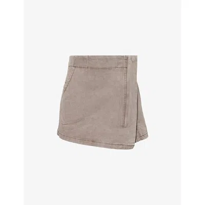 Heresy Womens Rust Wrap-front Denim Mini Skirt Beige