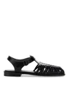 Hereu Smooth Grain Leather Cage Design Sandals In Black