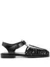 Hereu Smooth Grain Leather Cage Design Sandals In Black