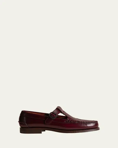 Hereu Alber Leather T-strap Buckle Loafers In Burgundy