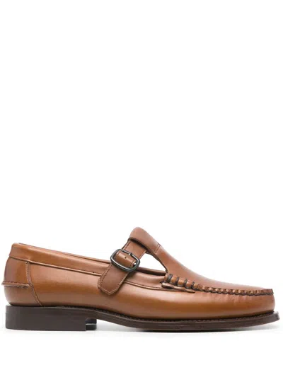 Hereu Alber Sport Grained-leather T-strap Loafers In Brown
