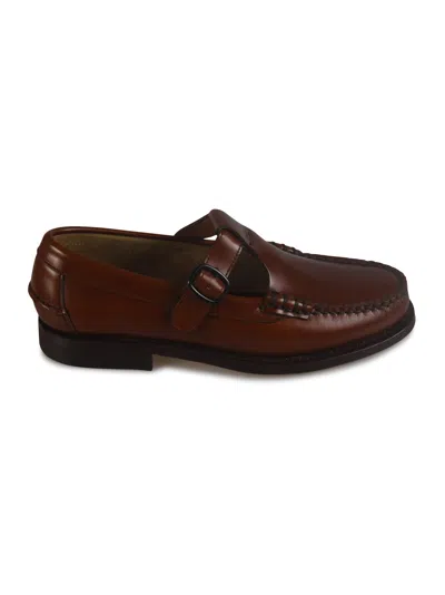 Hereu Alber Leather T-strap Buckle Loafers In Burgundy