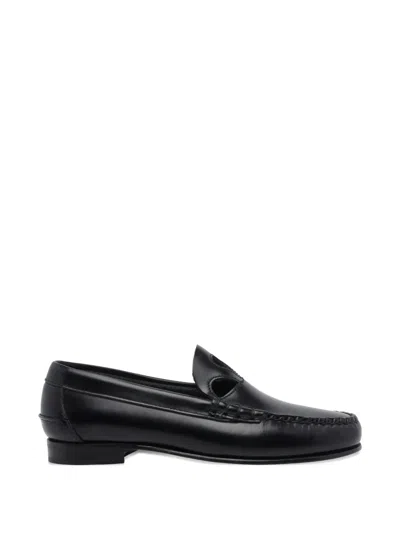 Hereu Loafers Cut Out Design Round Toe Stitching In Black