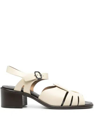 Hereu "ancora" Squared Heeled Sandals In Neutral