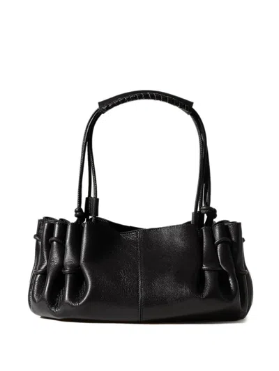 Hereu Leather Shoulder Bag With Knot And Pleat Detailing In Black