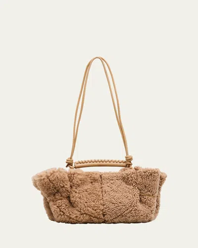 Hereu Arta Mini Shearling Top-handle Bag In Sand