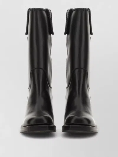 Hereu Aumandra Mid Calf Boots Block Heel Braided In Black