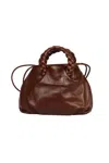 Hereu Bombon M Brown Handbag With Braided Handles In Shiny Leather Woman