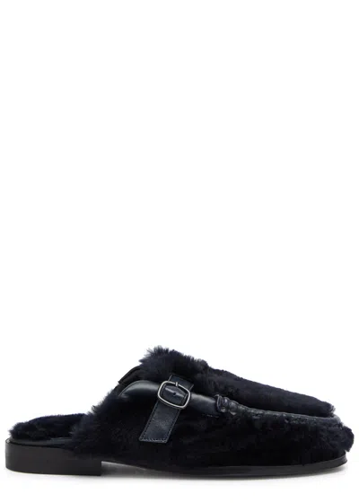 Hereu Barraca Shearling Loafer Sliders In Blue