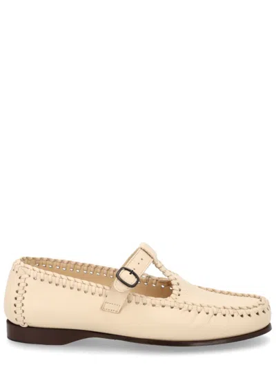 Hereu Beige Leather Loafers In Animal Print