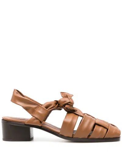 Hereu 40mm Bena Heeled Leather Sandals In Brown