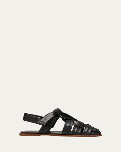 Hereu Bena Woven Bow Flat Sandals In Black