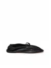 Hereu Black Gathered Design Bow Flat Leather Loafers In Black