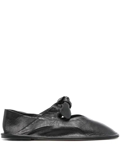 HEREU BLACK LEATHER BALLET FLATS