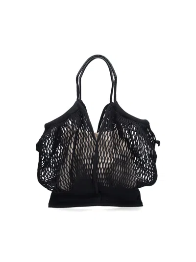 Hereu Black Open Mesh Leather Accent Tote