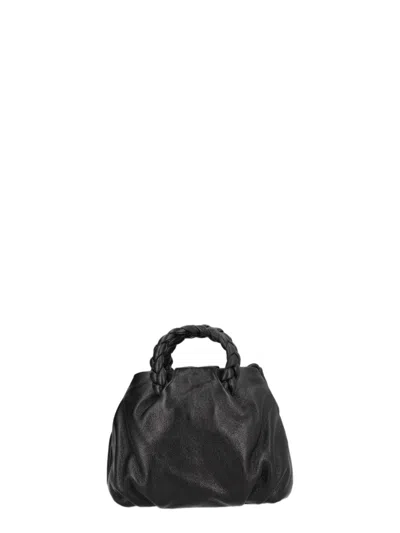 Hereu Black Textured Lambskin Braided Handle Shoulder Bag