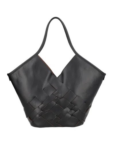 Hereu Black Woven Calf Leather Shoulder Bag
